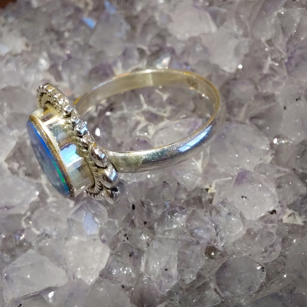 Stunning Australian Opal Silver Ring Size 6 - Picture 5 of 15